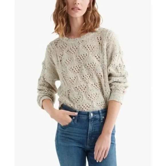 Lucky Brand Beige Marl Open Knit Crew Neck Sweater L - Picture 1 of 5